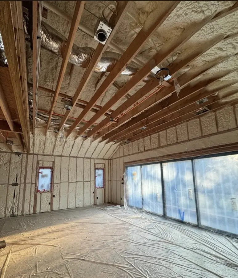 Interior walls and ceiling insulated with spray foam during new construction in Fairborn